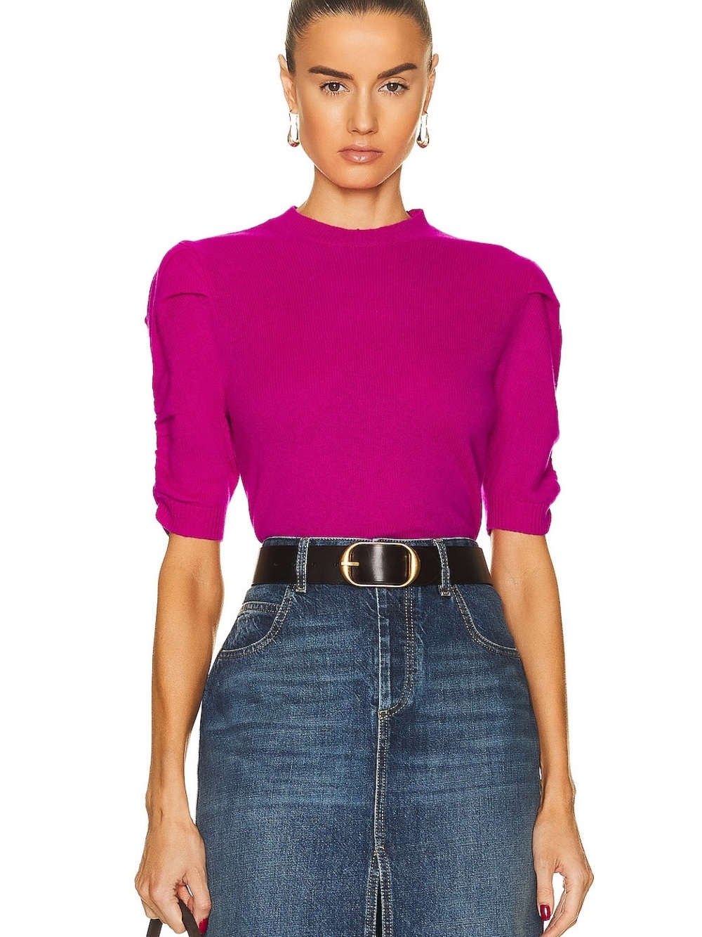 FRAME cashmere Essential Fitted Knit Top in Bright Pink